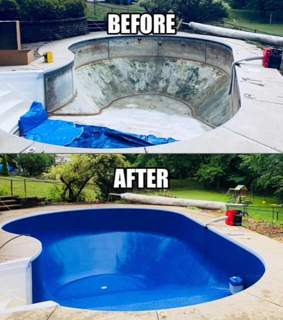 pool replacement liner image of before and after