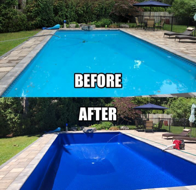before and after images of inground pool liners